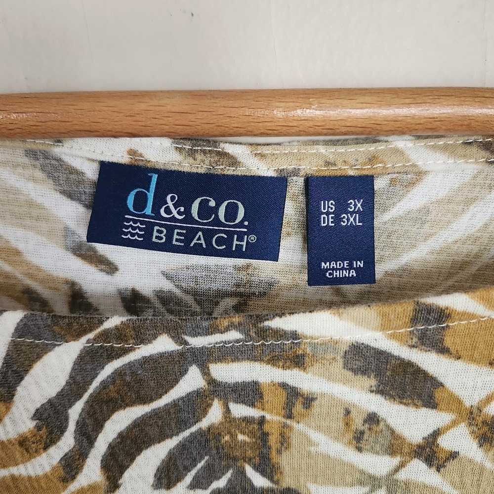 Denim & Co Beach Womens 3X Shirt Gauze Leaf Print Linen Blend Coastal Vacation - Picture 4 of 4